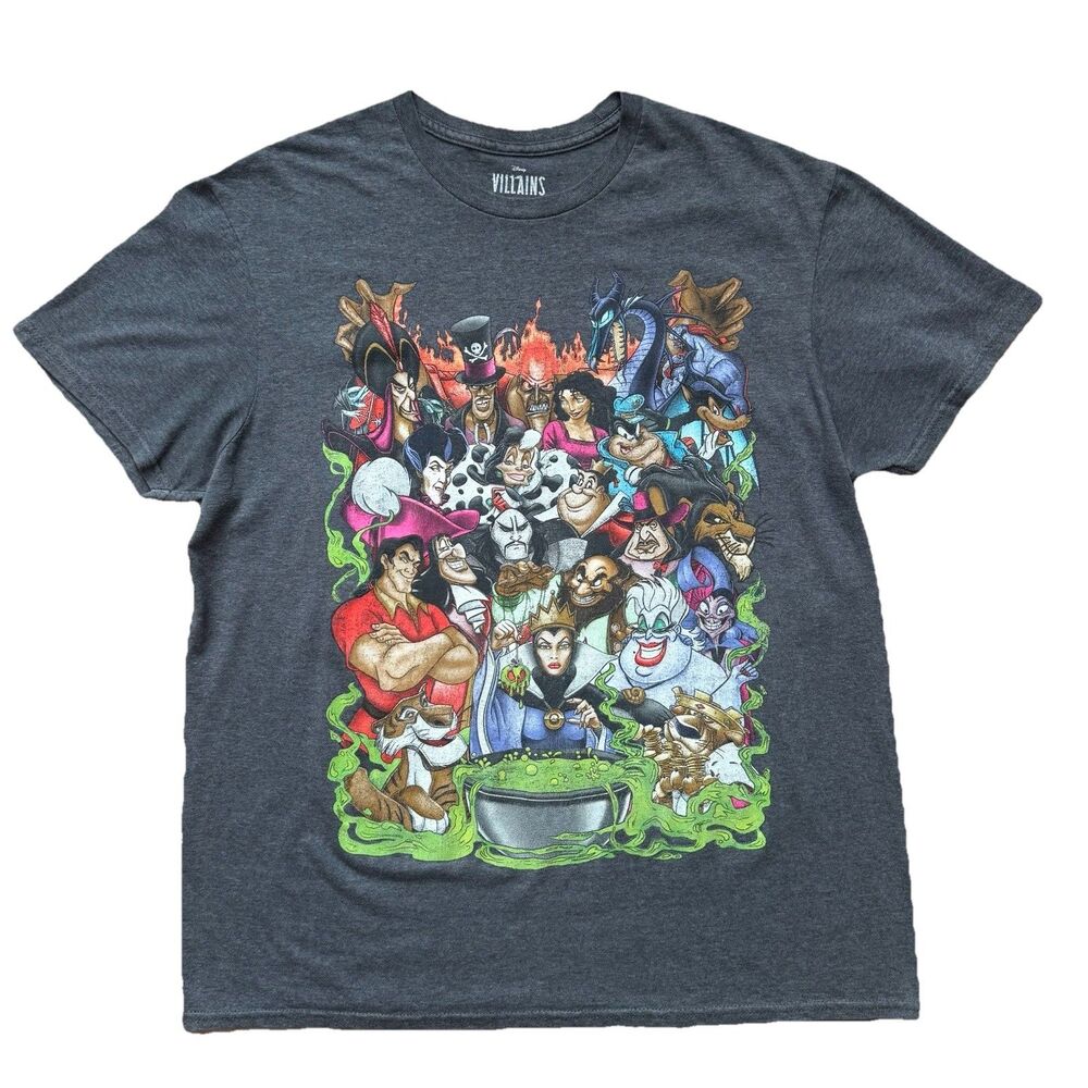 Disney Villains Group Collage Gaston Ursula Maleficent Hades Hook Size L T-Shirt